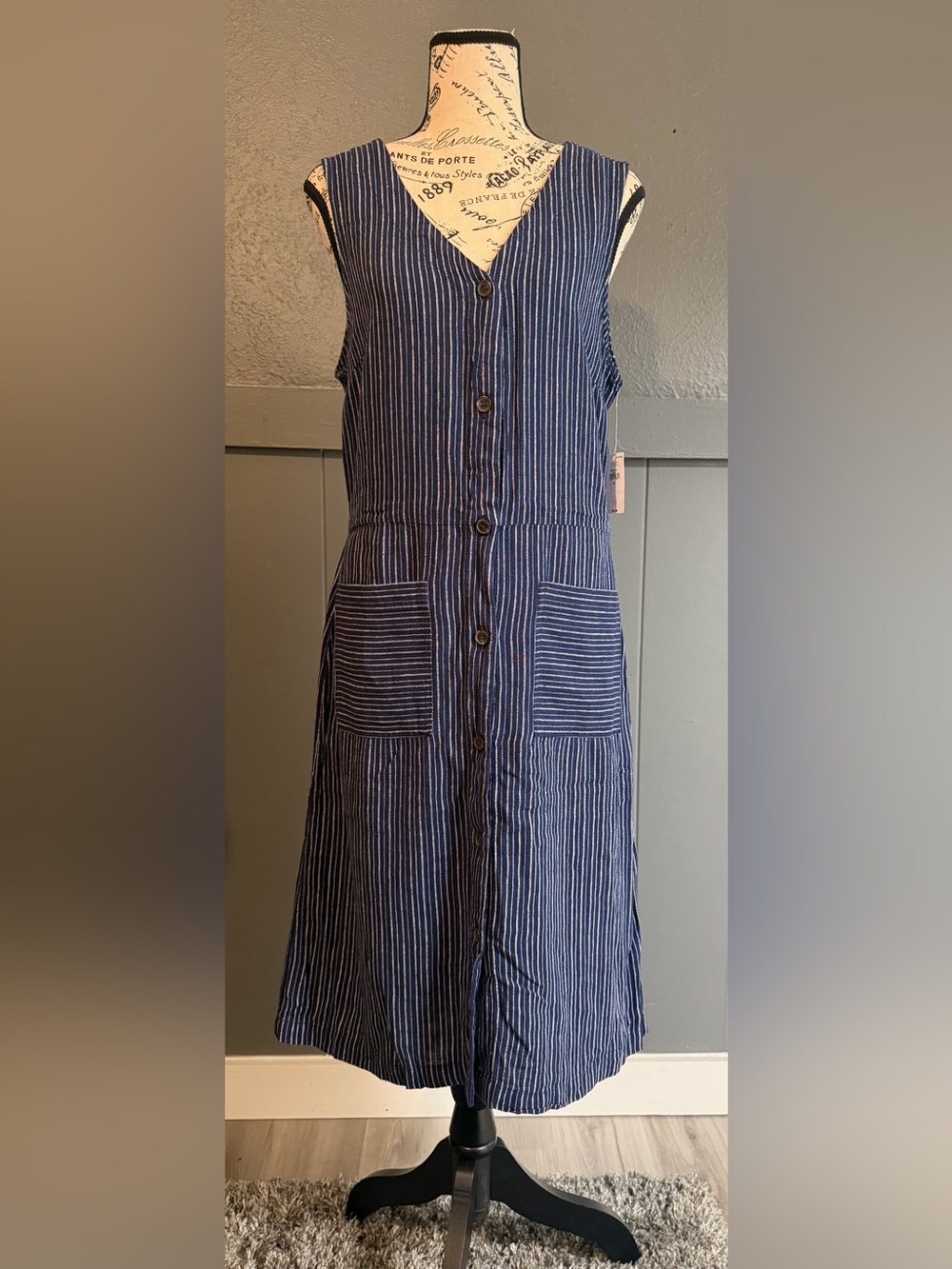Old Navy Blue Striped Button-Front Sleeveless Dress
